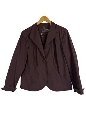 Coldwater Creek Women’s One-Button Blazer Jacket 14 Brown Cotton Blend Lined